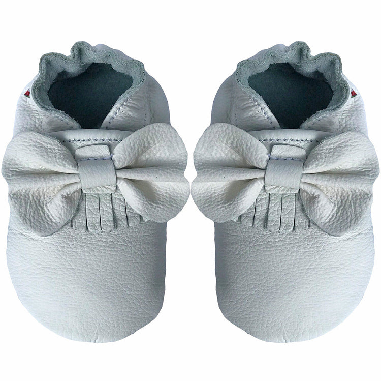 carozoo Bow Fringe White soft sole leather baby-infant shoes up to 4 Years Old