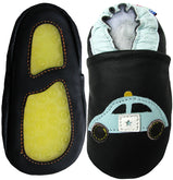 Police Car Black outdoor shoes up to 4 Years Rubber Sole Genuine Leather Baby Toddlers Kids