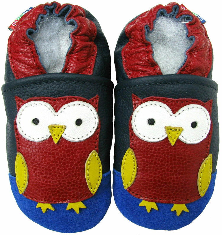 Carozoo Soft Sole Leather Baby, Infant, Newborn Shoes Owl Dark Blue
