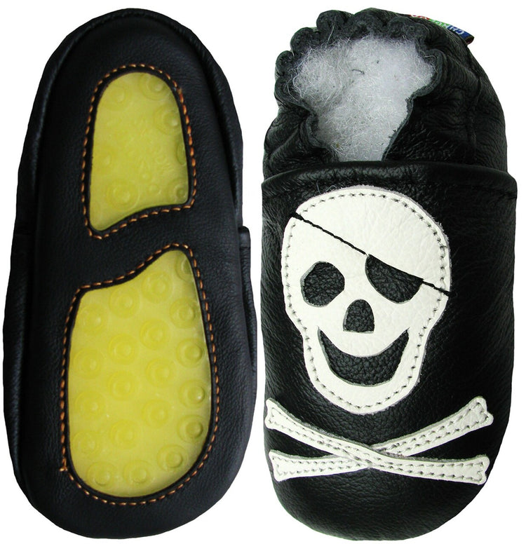 Pirate Black outdoor shoes up to 4 Years Rubber Sole Genuine Leather Baby Toddlers Kids