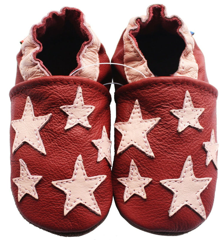 Carozoo Soft Sole Leather Shoes Five Star Dark Red