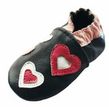 Carozoo Soft Sole Leather Baby Shoes Pink Hearts Black