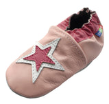 Carozoo Soft Sole Leather Baby Shoes Double Stars Pink