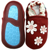 3 Flower Dard  Red outdoor shoes up to 4 Years Rubber Sole Genuine Leather Baby Toddlers Kids